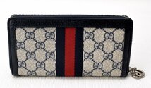 極美品 GUCCI グッチ 【GGマーモント オフィディア シェリーライン ラウンドファスナー 長財布 523154】ベージュ系×ネイビー系_画像3