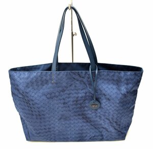 極美品 BOTTEGA VENETA ボッテガヴェネタ 【イントレチャート ナイロン トートバッグ イントレッチオリュージョン ネイビー】ハンドバッ