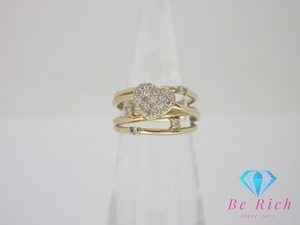 K18 PG diamond 0.21ct heart motif design pin key ring ring 3 number pink gold 18 gold 750[ used ][ free shipping ]th9898