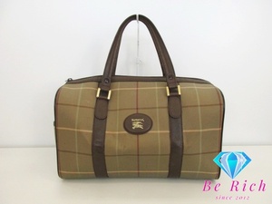 バーバリー BURBERRY ボストンバッグ チェック ベージュ 茶 PVC レザー ロゴ ハンドバッグ トラベル 旅行 鞄 【中古】 bk7384