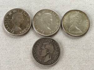 カナダ 50セント 銀貨 計4枚　エリザベス２世 3枚（1961/1963/1965）と、ジョージ6世 1枚（1937）