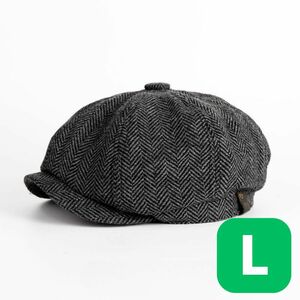 キャスケット L 黒 ハンチング帽 ブラック ベレー帽 クラシック 帽子 グレー ヘリンボーン ヘリンボーンキャスケット