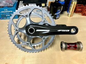 中古美品 FSA TEAM ISSUE カーボンクランク PCD130 170mm 53/39T 10s チェーンリングMEGAEXO BB-8681 BC1.37×24T 分解清掃済 ロード