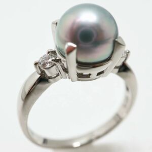 《Pt900天然ダイヤモンド/アコヤ本真珠リング》F ◎5.2g 12号 0.09ct diamond pearl パール ring 指輪 jewelry ジュエリー EB5/EB5