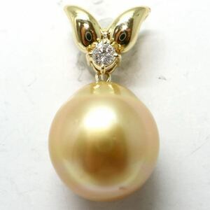 《K18天然ダイヤモンド/ゴールデンパールペンダントトップ》M 約4.3g 0.09ct ジュエリー pendant diamond jewelry 白蝶 pearl EA2/EA2