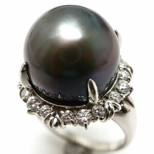 大珠!!《Pt900天然ダイヤモンド/南洋黒蝶真珠リング》F 17.8g 約20号 0.809ct diamond pearl パール ring 指輪 jewelry ジュエリー EH0/EI2