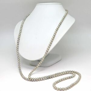 《アコヤ本真珠ロングネックレス》F 約6.0-6.5mm珠 約68.6g 約123.5cm pearl necklace jewelry ブルー EB0/EB0