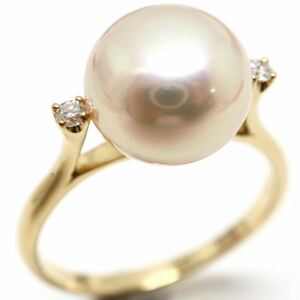 《K18 天然ダイヤモンド/本真珠リング》F 3.6g 約15号 0.06ct diamond パール pearl ring 指輪 jewelry ジュエリー EB9/EB9