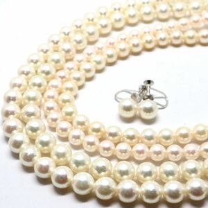 イヤリング入り!!《アコヤ本真珠4本ネックレスおまとめ》F 約5.5-7.5mm珠 約113.4g pearl necklace jewelry ジュエリー EC1/ED8