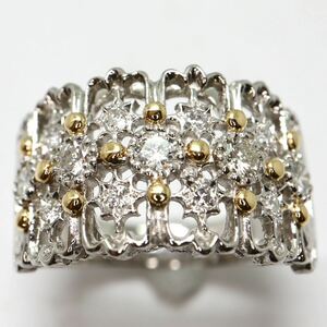 豪華!!《Pt900/K18 天然ダイヤモンドリング》F 約8.8g 約18号 0.50ct ring 指輪 diamond jewelry ED9/EE1