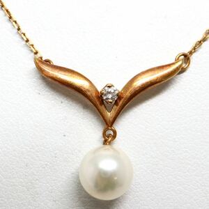 MIKIMOTO(ミキモト)《K18天然ダイヤモンド/アコヤ本真珠ネックレス》M ◎約2.3g 約42cm pearl パール diamond necklace EA4/EA4