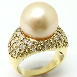 豪華!!《Pt900 天然ダイヤモンド/ゴールデンパールリング》M 13.7g 約12.5号 パール pearl ring 指輪 jewelry FA1/FA1