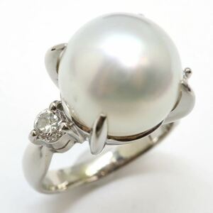 《Pt900南洋白蝶真珠/天然ダイヤモンドリング》F 11.1g 12.5号 0.39ct diamond pearl パール ring 指輪 jewelry ジュエリー EE5/EG5