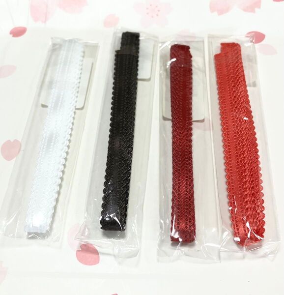 レース 片面サテン リボン 10mm 2m×4 レッドセット