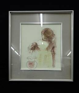 Art hand Auction ◆Картина 227 Сабуро Амано «Золотая рыбка и девушка Никаи» ◆Размер картины 24 x 27 см / потребительский налог 0 иен, произведение искусства, рисование, пастельная живопись, рисунок карандашом