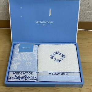 WEDGWOOD ウェッジウッド フェイスタオル ウォッシュタオル ワイルドストロベリー　刺繍　ライトブルー　箱なし　no.128