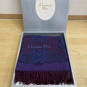 Christian Dior　クリスチャンディオール　ひざ掛け　パープル　フリンジ付　ロゴ刺繍　no.130