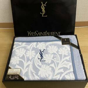 YVES SAINT LAURENT イヴサンローラン イブサンローラン 綿毛布 140×200　ロゴ刺繍　ライトブルー　no.131