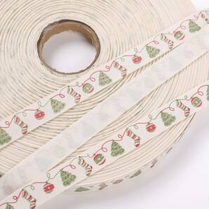 クリスマス風 綿テープ スタンプ タグ リボン 幅1.5cx100m/巻   DIY 手芸材料 生成りNo.10の画像1