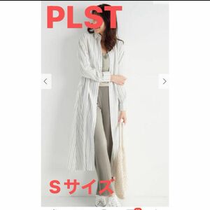 PLST リネンミックス フレアシャツロングワンピース ストライプ Sサイズ プラステ