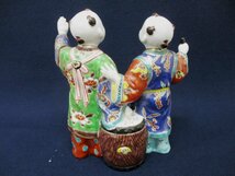 C3605 陶磁器「唐子 置物」インテリア雑貨 陶器人形 錦絵 色絵 ビンテージ_画像5