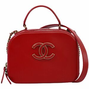 本物 シャネル CHANEL ココマーク マトラッセ バニティ 2WAY ショルダーバッグ ハンドバッグ ポシェット レザー レッド