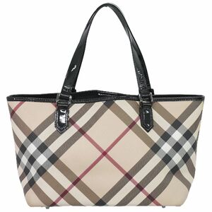 本物 バーバリー BURBERRY ノバチェック チェック トートバッグ ハンドバッグ PVC ベージュ ブラック