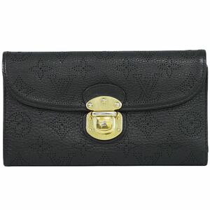 本物 ルイヴィトン LOUIS VUITTON LV ポルトフォイユ アメリア モノグラム マヒナ レザー 長財布 ブラック M95549