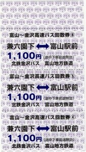 【北鉄金沢バス】高速バス金沢～富山線　回数券券片3枚セット　送料込み