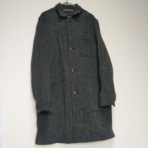 ビームス BEAMS × ハリスツイード HARRIS TWEED コラボ メンズL グレー ステンカラーコート ジャケット 100周年限定コラボコート 古着/D8