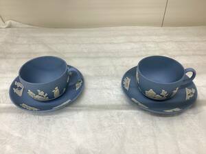 【1057/0228】WEDGWOOD ウェッジウッド　ジャスパーティーカップ&ソーサ　2客ペアセット　ハンカチ　まとめ売り