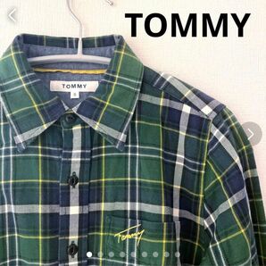 TOMMY チェックワンピース　ロングシャツ　長袖　Sサイズ　トミー