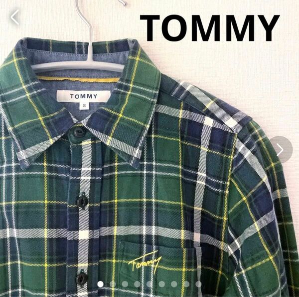TOMMY チェックワンピース　ロングシャツ　長袖　Sサイズ　トミー