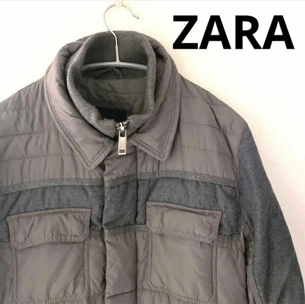 ZARA MAN ナイロン中綿ジャケット　グレー　Lサイズ　アウター　ジャンパー