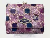 【621①】中古 ANNA SUI アナスイ リム 三つ折り財布 がま口 小銭入れ付 パープル 紫 レザー 革 エナメル 財布 レディース_画像1