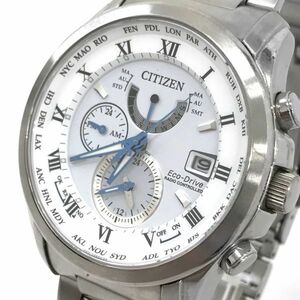 美品 CITIZEN シチズン Eco-Drive エコドライブ 腕時計 AT9080-57A 電波ソーラー コレクション カレンダー ホワイト 動作確認済 箱付き