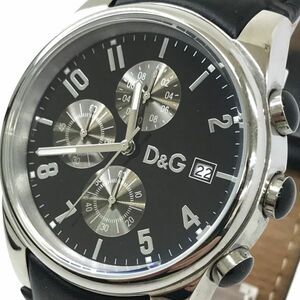 D&G ドルチェ＆ガッバーナ ドルガバ 腕時計 クオーツ アナログ ラウンド ブラック シルバー クロノグラフ ウォッチ 電池交換済 動作確認済