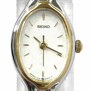 美品 SEIKO セイコー 腕時計 1E21-5A00 クオーツ アナログ オーバル ホワイト シルバー ゴールド コレクション シンプル レディース