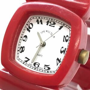 TIME WILL TELL タイムウィルテル 腕時計 クオーツ アナログ スクエア ホワイト レッド ブレスレット おしゃれ 電池交換済み 動作確認済み
