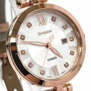 新品 CASIO カシオ SHEEN シーン 腕時計 SHE-4055PGL-7B クオーツ アナログ ラウンド カレンダー ピンクゴールド スワロフスキー 箱付き.