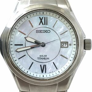 SEIKO セイコー 腕時計 V147-0AC0 ソーラー アナログ ラウンド シェル シルバー カレンダー 蓄光 おしゃれ コレクション 動作確認済み