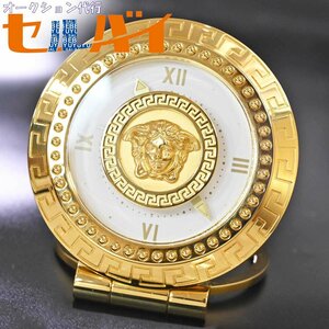  подлинный товар первоклассный товар Gianni * Versace высшее редкий 70mm кейс mete.-sa сигнализация дорожные часы настольные часы Gold GIANNI VERSACE