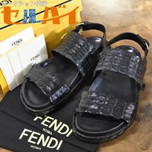 本物 極上品 フェンディ 極希少 ランウェイ限定 マットクロコダイル サンダル メンズ7 ブラック クロコ シューズ 元箱 シューバッグ 冊子付_画像1