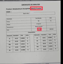 本物の丸山モリブデン原材料100g 品質検査済　粒子サイズ0.02μm　世界最小粒径0.02μｍ　二硫化モリブデン 絶対品質_画像2