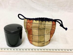 13591/京都袋師遺品 黒塗 金輪寺 棗 茶入 仕覆付 漆器 名物裂 茶器 茶道具