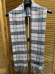 バーバリーBURBERRY LONDONカシミア100％マフラー（ノバチェック.グレー系）