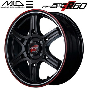 MID RMP RACING R60 ホイール4本 クリスタルブラック/デュアルポリッシュ/レッド&クリア 6.0J-16インチ 4穴/PCD100 インセット+43