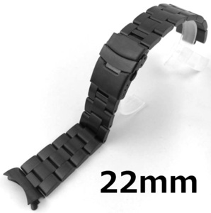 時計ベルト 22mm ブラック オイスター 3連 弓カン 無垢 ステンレス製
