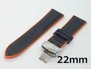 腕時計 ラバーベルト 黒/オレンジ 22mm Dバックル シルバー