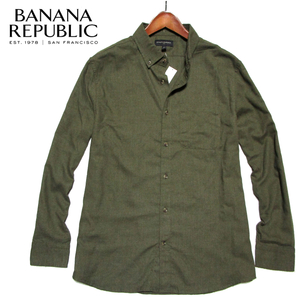 新品 【バナナリパブリック】 コットンポリ　長袖BDシャツ　サイズL　カーキ　未使用　ボタンダウン　Banana Republic